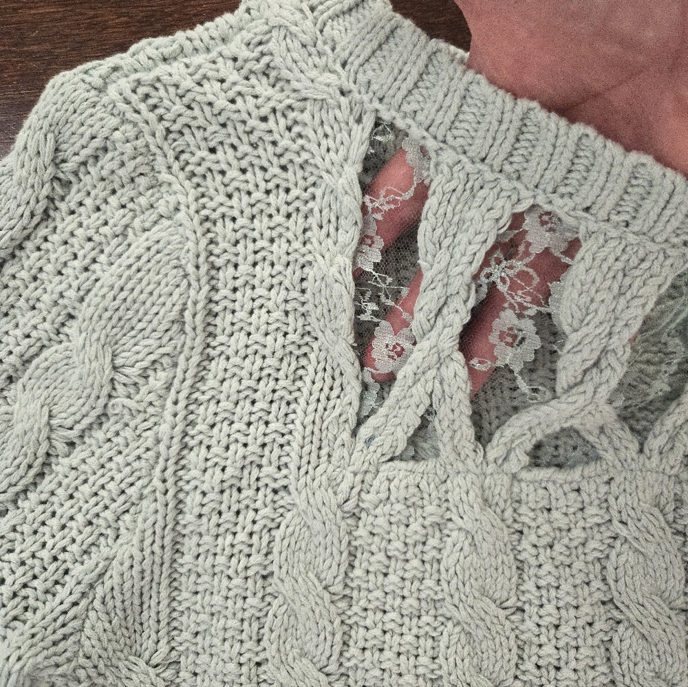 Lace Cable Knit Sweater Feminine Cotton Blend Lauren Conrad Size XL